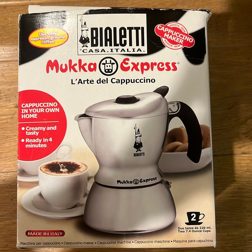 Bialetti Mukka Express F42 2 Cup Cappuccino Maker—with Box—as seen picture.